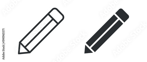 Pencil icon set, writing or edit tool symbol, outline and solid silhouette style. Vector illustration.