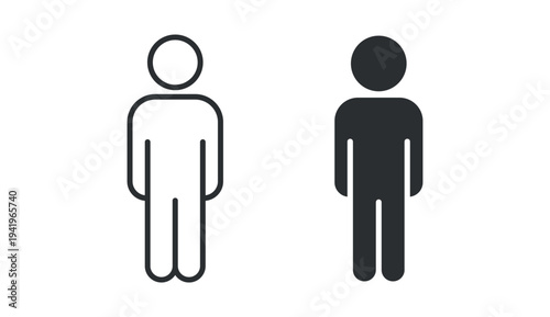 Man person icon set, simple human figure symbol, outline and solid silhouette style. Vector illustration.