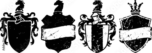 vintage heraldic shields with knight helmets and crown design elements set