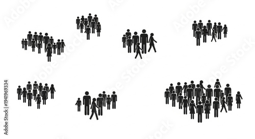 Silhouetted Crowds of People Gathered Together in Various Formations.