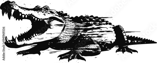 croco silhouette vector abstract design with dynamic speed lines effect in black and white