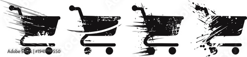 grunge shopping cart icons set depicting progressive deterioration and digital glitch effect