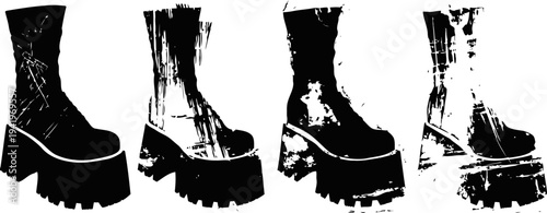 black platform boots in grunge chunky high heel footwear with thick soles urban edgy fashion trend