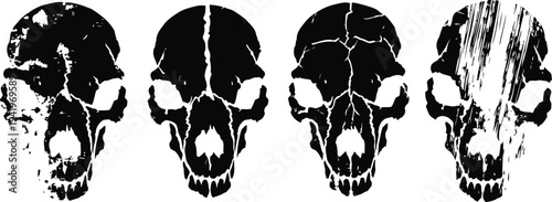 Grunge skull set with distressed textures spooky skeleton head designs, halloween and horror theme artwork