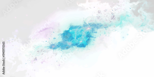 Hand painted blue watercolor background with artistic liquid splashes and a grunge paper texture evoking a clean nature design of waves and sky