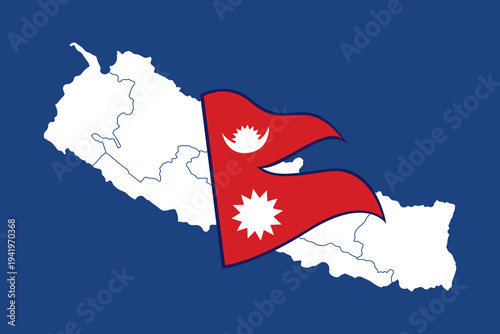 Map and Flag of Nepal Vector illustration