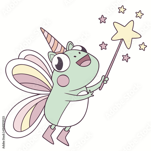 Cute Excited Frog, accessorized with with a tiny crown, in a Unicorn Dreams world – Unicorn Dreams palette vector