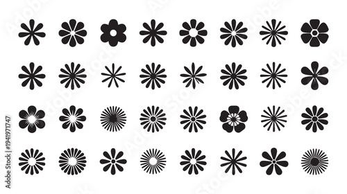 50 black and white flower silhouettes in various styles