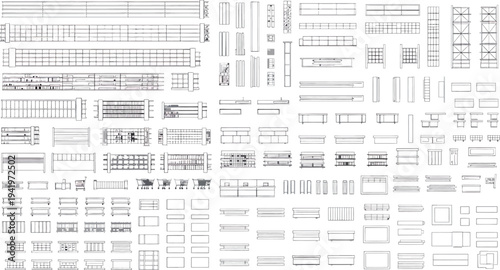 Isolated technical drawing on transparent background with various lines and shapes