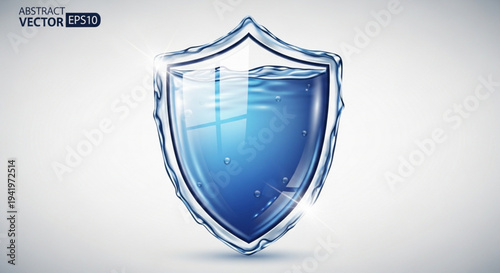 Shiny blue shield icon with glowing effect on transparent background