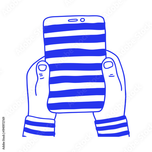 Hands Holding Smartphone Doodle Illustration
