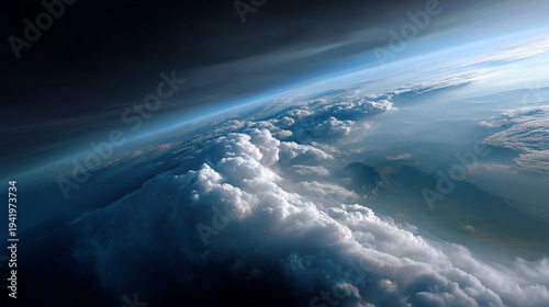 High-altitude orbital view of Planet Earth showing vast layers of white cloud formations drifting above oceans and continents, smooth curvature of the blue planet visible along the