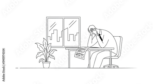 Vector illustration of stressed businessman sitting at office desk