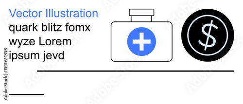 Healthcare, financial planning, medical expenses, budget, savings, economic decisions. Medical kit with cross icon next to a dollar symbol. Healthcare and financial planning concept
