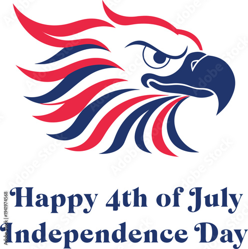 Happy Independence day sign with stars, petards and american flag. 4th of July, United Stated independence day. Template design for poster, banner, flyer, greeting card. Vector illustration
