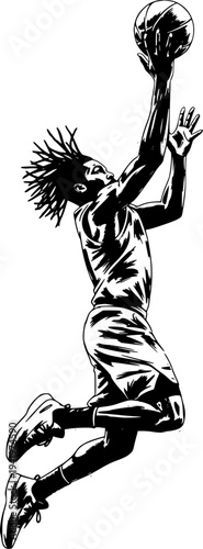 Basketball Player Performing Layup Shot Illustration, Athlete Jumping with Ball Dynamic Sports Graphic for Poster, Logo and T Shirt Design