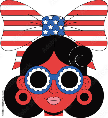 Happy Independence day sign with stars, petards and american flag. 4th of July, United Stated independence day. Template design for poster, banner, flyer, greeting card. Vector illustration
