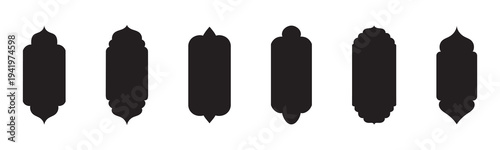 Islamic arch window frames set, pastel mihrab shapes, mosque niche silhouettes, decorative vector templates for Ramadan Eid design. Old islamic window shapes vector set in oriental style. 