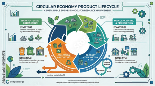 Circular economy product lifecycle infographic vector
