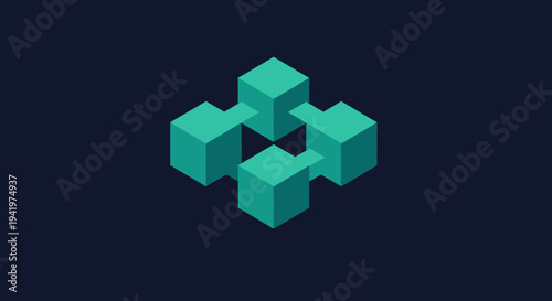 Four Teal 3D Cubes Forming Square Shape.