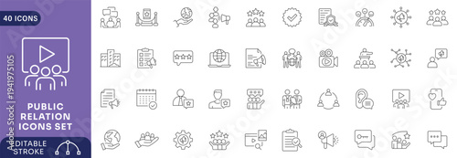 Public relations icon set. Contain icons related to public relations Etc. Outline Icon Collection. Fully Editable. Vector illustration.
