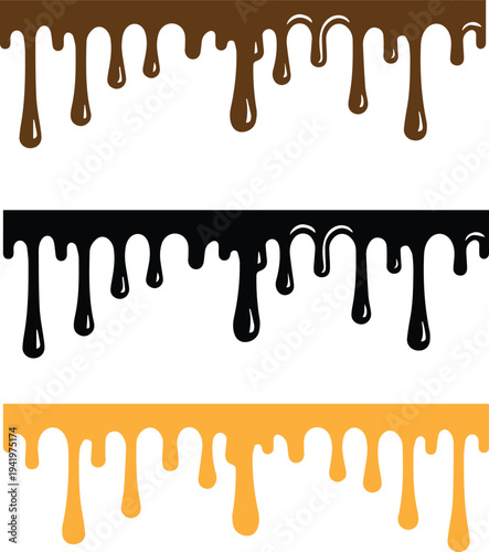 Melted chocolate dripping from the top, chocolate sauce spilling out black brown orange chocolate