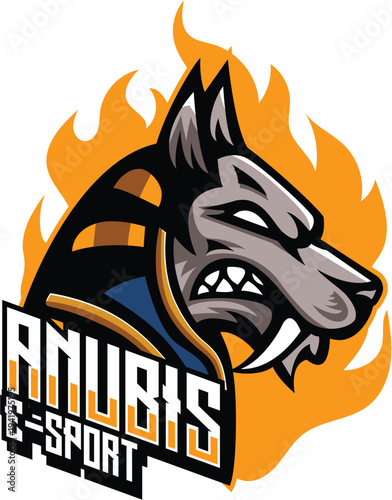 Angry Anubis Jackal Mascot Esports Gaming Logo with Fire Flame Background Vector Illustration Anubis Vectors Set7