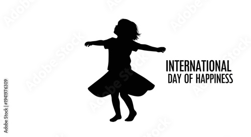 Vector silhouette of a happy child dancing on International Day of Happiness