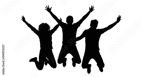 Set of 3 jumping people silhouettes vector