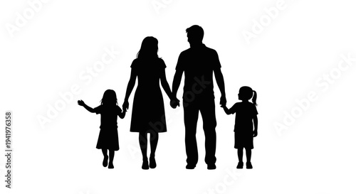 Family of four silhouette vector