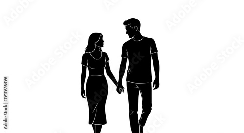 Black silhouette of couple walking hand in hand vector