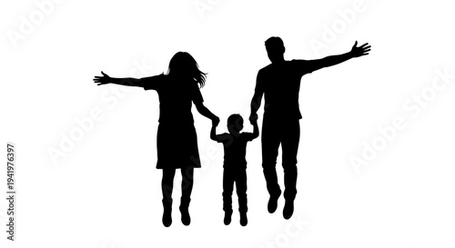 Vector silhouette of happy family with child