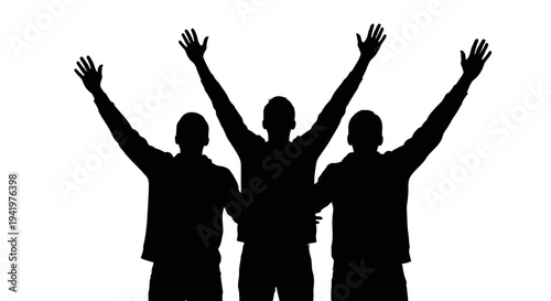 Vector silhouette of three people with arms raised