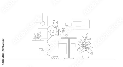 Vector illustration of woman working remotely in modern office space
