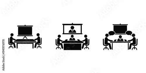 Silhouette of business meeting with projector screen and presentation