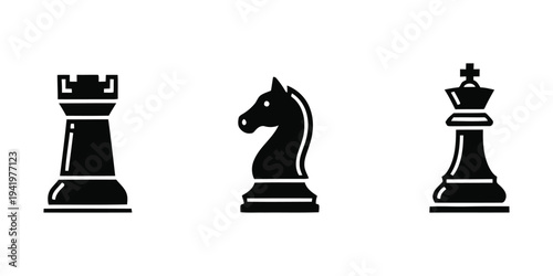 Black chess pieces on white background