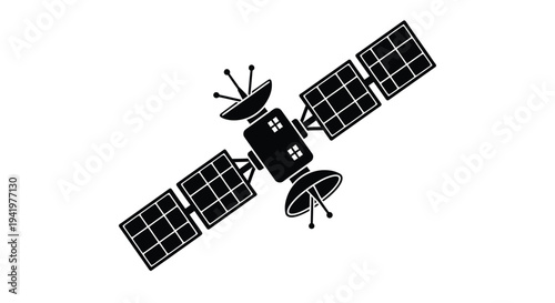 Black silhouette of a communication satellite in outer space