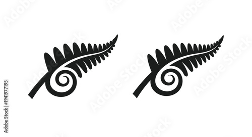 Two stylized fern fronds depicted as a striking black silhouette