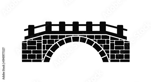 Detailed stone bridge illustration with a striking black silhouette