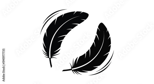 Two curved feathers forming a partial circle black silhouette