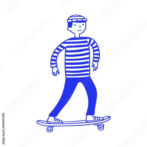 Man Skateboarding Sport Character Doodle Illustration
