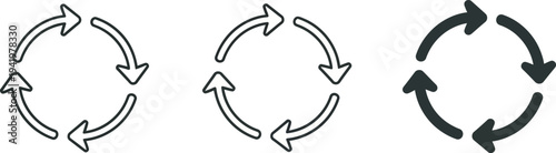 Three circular arrow cycle diagrams in black and white