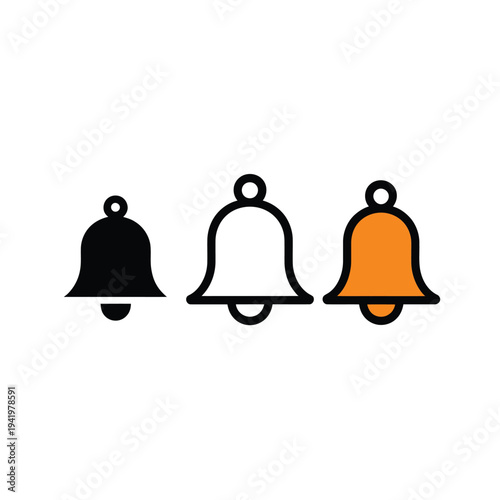 Three stylized bell icons in black outline and solid orange colors