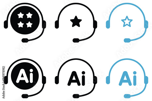 AI Customer Service Icon Set Featuring Headset Chat Symbols for Customer Support Communication Help Desk Assistance and Virtual Agent Interface Vector Design Collection