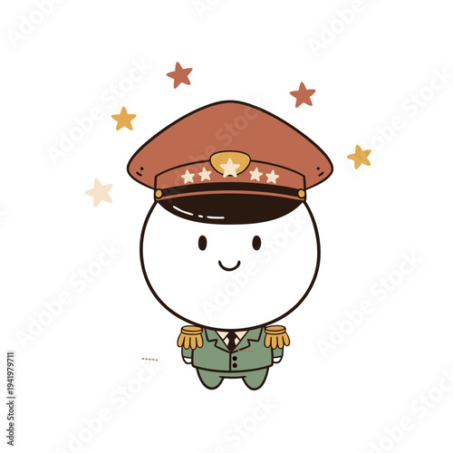 5 Star General Cute Boho Whimsical Chibi Character Vector Illustration