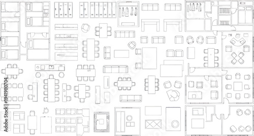 A collection of various technical mechanical blueprint isolated on transparent background