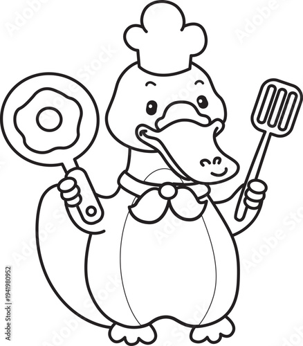 Coloring pages of Cute set of platypus sticker with activity. Outline of platypus 