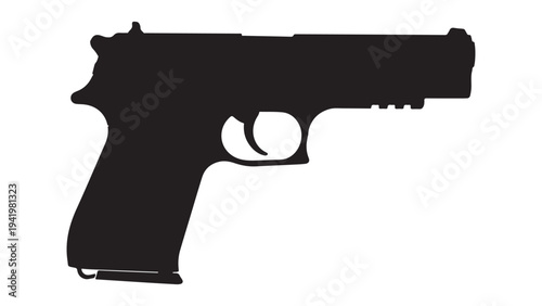 Black Silhouette Handgun Pistol on White Background Vector Illustration
