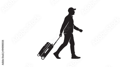 Silhouette of a Traveller with Luggage Walking Forward