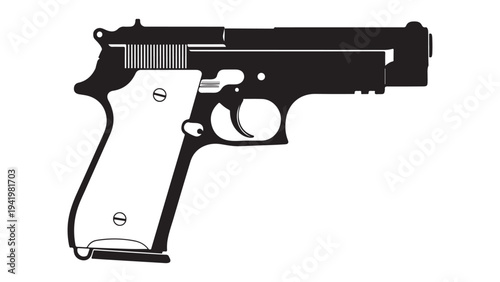Black Silhouette Handgun Pistol on White Background Vector Illustration